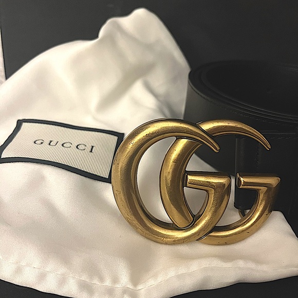 Gucci Marmont Double G belt, black leather, 1.5” wide, Double G buckle, size 100 - Picture 1 of 5